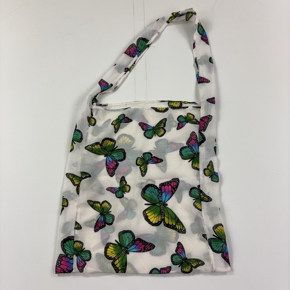 Butterfly Beach Tote Bag Womens Medium White Polyester Butterfly Print